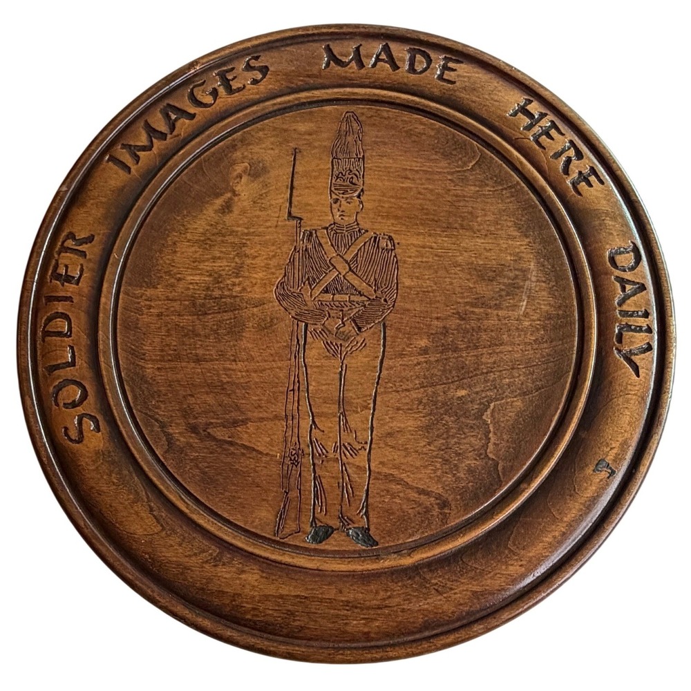 Vintage Hand Carved Soldier Images Made Here Daily Wooden Wall Plaque 14 Inch
